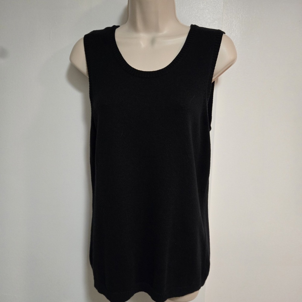 Chico's Size 1 (M) Black Cotton Nylon Blend Knit Sleeveless Sweater Tank